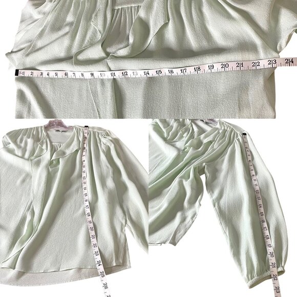 Vince Shirred Silk Blouse Womens Size Small Draped Front Light Green Long Sleeve - Picture 10 of 12